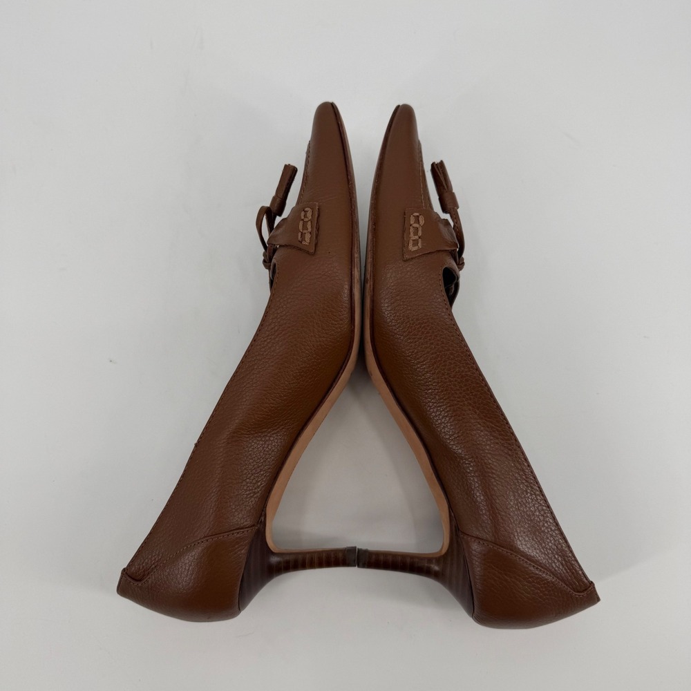 Brooks Brothers Brown Leather Pointed Toe Kitten Heel Pumps - Picture 5 of 8